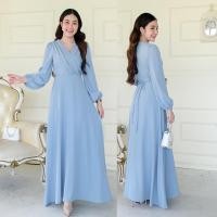 ราคา LUXURY707 VO9111 MAXI Dress คอวีป้ายเอว ทรงเรียบร้อย งานมุสลิม (20685481757)