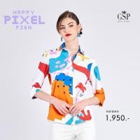 ราคา Gsp เสื้อเชิ้ตผู้หญิง Happy pixel fish แขนสามส่วน สีขาว PAF8WH (22873258937)