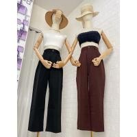 ราคา MRU25 พร้อมส่ง S XL กางเกงขายาวเอวสูง ทรงบอย7ส่วน กระดุมหน้า1เม็ด (4858803571)
