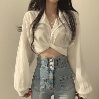 ราคา perbit grace เสื้อเชิ้ต แขนยาว ผูกโบด้านหลัง เอวลอย สีพื้น เซ็กซี่ สไตล์เกาหลี สำหรับผู้หญิง W201 (24774276291)