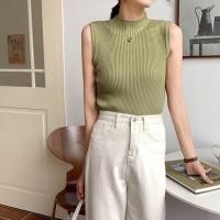 ราคา เสื้อแขนกุด คอสูง ผ้าถัก แบบเรียบง่าย สไตล์เกาหลี วินเทจ แฟชั่นฤดูร้อน (16426539005)