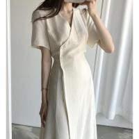 ราคา c m ชุดเดรสยาว แขนสั้น คอวี แฟชั่นสำหรับสตรี (6239233327)