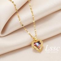 ราคา สร้อยคอสแตนเลสชุบทอง 18k เครื่องประดับสตรีปีกนางฟ้ารูปหัวใจคริสตัลสร้อยไม่ลอก (9184542584)