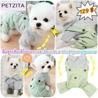 ราคา พร้อมส่ง จั๊มสูทเสื้อเชิ๊ตลายทาง เอี๊ยมสีเขียว สไตล์คุณหนูคุณชายสุดน่ารัก for pet (8966785301)