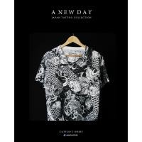 ราคา A NEW DAY 177 เสื้อสกรีนเต็มตัว สไตล์ญี่ปุ่น ลายปลาคราฟดำ Koi fish (5260279865)
