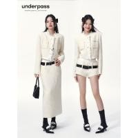 ราคา ชุดเซ็ตลูกคุณผ้าทวีด แถมเข็มขัด underpass rich girl s beige chanel tweed wool jacket three piece suit skirt pants (19993884580)
