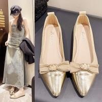 ราคา พลัสขนาดรองเท้าแบนสำหรับผู้หญิง 2024 รองเท้าหนังแฟชั่นสีทองใหม่ (24879258240)