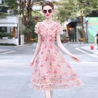 ราคา ชุดเดรสกระโปรงยาว ผ้าชีฟอง ลายดอกไม้ สีชมพู สไตล์ฝรั่งเศส สําหรับสตรี 2024 (25622685788)