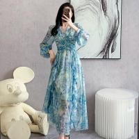 ราคา ชุดเดรสกระโปรงยาว ผ้าชีฟอง คอวี เข้ารูป ขนาดใหญ่ แต่งระบาย แฟชั่นฤดูร้อน สําหรับสตรี (24973668125)