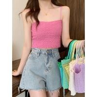 ราคา Maze พร้อมส่ง เสื้อสายเดี่ยวไหมพรม ดีเทลสม็อคทั้งตัว สไตล์เกาหลี สีพื้นผ้ายืด 32081 (23166647125)
