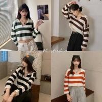 ราคา Maze พร้อมส่ง เสื้อครอป ลายทาง แขนยาว ใส่สบาย 5958 (9103515148)