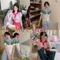 ราคา Maze พร้อมส่ง เสื้อคอปกไล่สี ตกแต่งแขนเสื้อหยักปลายเสื้อหยักแบบมีสไตล์ A495 (21165735977)