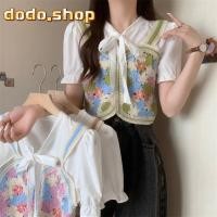 ราคา Maze พร้อมส่ง เสื้อไหมพรมแขนสั้น ผ้าถักแขนผ้าชีฟอง ดีเทลผูกโบว์ตรงคอใส่สบาย 72028 (25629506597)