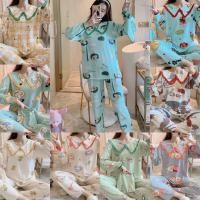ราคา ชุดนอนผู้หญิง ลายใหม่ เสื้อเเขนยาว กางเกงขายาว ผ้าcotton พร้อมส่งผ้าถุงให้ มีไซส์ M 2XL รุ่น199 (9568291711)
