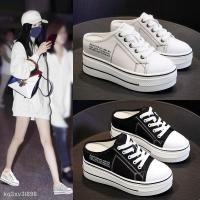 ราคา จัดส่งจากประเทศไทย รองเท้าผ้าใบเปิดส้นผู้หญิง ลองเท้าเหยียบส้นผู้หญิง รองเท้าแตะใส่ภายนอก พื้นหนา รองเท้าผ้าใบส้นสูงผู้ (21419636832)