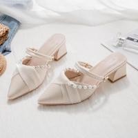 ราคา รุ่นระเบิด ใหม่รองเท้าส้นสูงกลางครึ่งลากรองเท้าแตะสวมนิ้วเท้านิ้วเท้าชี้รองเท้าสตรีส้นหนา (24077110786)