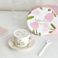 ราคา ชุดถ้วยกาแฟเซรามิค ลายดอกทิวลิป พร้อมฝาปิด สีชมพู (20484040279)