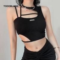 ราคา Y2k เสื้อครอปฉลุ เซ็กซี่ รัดรูป พังก์ แขนกุด สีดํา เสื้อยืดสําหรับผู้หญิง (18679136382)
