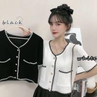 ราคา เสื้อไหมพรมแต่งขอบ คอวีกระดุมหน้า (20829405559)