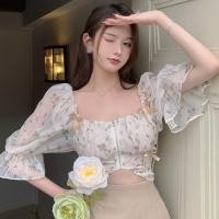 ราคา เสื้อเชิ้ตแขนสั้น แขนพอง ผ้าชีฟอง ลายดอกไม้ สไตล์เกาหลี สำหรับผู้หญิง (18534107418)