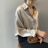 ราคา เสื้อเชิ้ตโอเวอร์ไซส์ เสื้อเชิ้ตแขนยาว ผ้าซาติน สีพื้น สำหรับผู้หญิง (16680579214)
