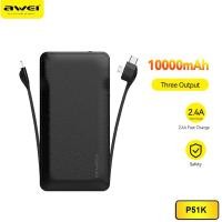 ราคา Awei P51K พาวเวอร์แบงค์หนังแบบพกพา 10000mAh พร้อมสายเคเบิ้ลไมโคร Type C สําหรับการทํางาน (5251618216)