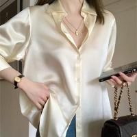 ราคา พร้อมส่ง เสื้อเบลาส์ แขนยาว ผ้าซาติน สไตล์เกาหลี สําหรับผู้หญิง (20386818790)