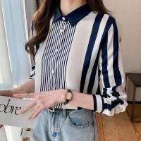 ราคา พร้อมส่ง เสื้อเบลาส์ แขนยาว ลายทาง แฟชั่นสไตล์เกาหลี สําหรับผู้หญิง (19586774269)