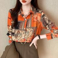 ราคา เสื้อเชิ้ตแขนยาว ผ้าชีฟอง และผ้าซาติน พิมพ์ลาย เข้ากับทุกการแต่งกาย สไตล์เรโทร สําหรับผู้หญิง (20486818712)
