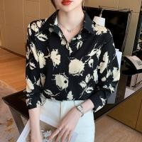 ราคา พร้อมส่ง เสื้อเชิ้ตแขนยาว คอปก ผ้าชีฟอง พิมพ์ลาย สีดํา (24053061677)