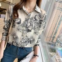 ราคา เสื้อเชิ้ตแขนยาว ผ้าชีฟอง ผ้าซาติน พิมพ์ลายหมึก แฟชั่นฤดูใบไม้ผลิ สําหรับผู้หญิง 2021 (22087993874)