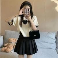 ราคา ญี ่ ปุ ่ น Chanel สไตล ์ ผู ้ หญิงฤดูร ้ อนสไตล ์ ใหม ่ Preppy สไตล ์ Sweet Love เสื ้ อยืดจีบกระโปรงชุดสองชิ ้ น (24879020126)