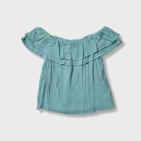 ราคา one clothing เสื้อเปิดไหล่ แต่งระบายอก สีเขียว พาสเทล มือสอง (23066466082)