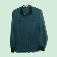 ราคา เสื้อเชิ้ต ไซส์ S สีเขียว คอดำ มือสอง (16477937206)