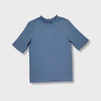 ราคา เสื้อยืด ไซส์ L คอหยัก แขนหยัก ลายนูน สวย สีฟ้าเทาหม่น มือสอง (25760063257)