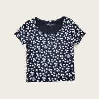 ราคา Uniqlo Pual Joe เสื้อยืด ไซส์ S ทรงครอป รัดรูป ลายดอก สีดำ มือสอง (24113257303)