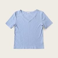 ราคา GU เสื้อยืด ไซส์ XL คอวี ผ้าร่อง สีฟ้า มือสอง (22058758341)
