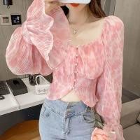 ราคา เสื้อเชิ้ตแขนยาว เปิดไหล่ข้างเดียว ผ้าชีฟอง ลายดอกไม้ สไตล์ฝรั่งเศส แฟชั่นฤดูร้อน สําหรับผู้หญิง (25768276145)