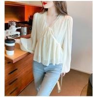 ราคา เสื้อเชิ้ตชีฟอง แขนยาว คอวี แต่งลูกไม้ สไตล์เกาหลี สําหรับผู้หญิง (25668144877)