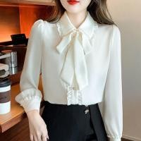 ราคา เสื้อเชิ้ตแขนยาว ผ้าชีฟอง ประดับโบว์ ทรงหลวม สไตล์เกาหลี สําหรับผู้หญิง (24165699264)