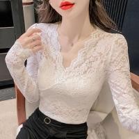 ราคา เสื้อแขนยาว คอวี ผ้าตาข่าย แต่งลูกไม้ สีขาว สําหรับผู้หญิง (23228518221)