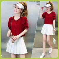 ราคา พร้อมส่ง เสื้อชีฟอง แขนสั้น เปิดไหล่ข้างเดียว แฟชั่นสําหรับผู้หญิง (19141392545)