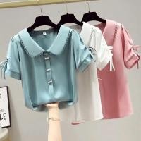 ราคา เสื้อเบลาส์ แขนสั้น คอตุ๊กตา ผ้าชีฟอง สําหรับผู้หญิง (14066726952)