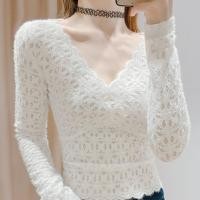 ราคา เสื้อคอวี ตัวสั้น ผ้าลูกไม้ สีขาว แบบรัดรูป สําหรับผู้หญิง (18356992972)