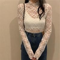 ราคา เสื้อแขนยาว คอสูง ผ้าตาข่าย แต่งลูกไม้ สีขาว สําหรับผู้หญิง (22425523814)