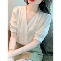 ราคา เสื้อเชิ้ตแขนพอง คอวี ผ้าซาติน ผ้าชีฟอง ทรงหลวม สําหรับผู้หญิง (21181872969)
