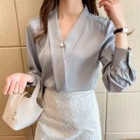 ราคา เสื้อเชิ้ต คอวี ผ้าชีฟอง ผ้าซาติน ประดับไข่มุก สําหรับผู้หญิง (15697537204)