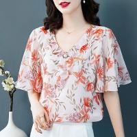 ราคา เสื้อเชิ้ตแขนสั้น คอวี ผ้าชีฟอง แต่งระบาย (24352796256)