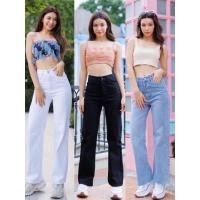 ราคา ขากระบอกสีขาวเอวสูง ผ้าไม่ยืด (18834030542)