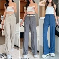 ราคา Davii G015 Cowie กางเกงขากระบอกเอวสูง ตะขอหน้า แต่งหูเข็มขัด ผ้าโควี่ (19644496355)